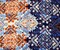 Deep Blue-Orange-Multi Aztec Printed Momie Crepe Georgette Woven Fabric By the Yard